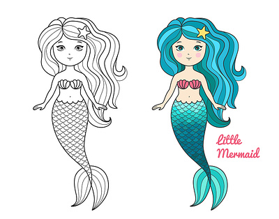 Little Mermaid coloring book design graphic design illustration mermaid vector