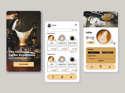 Coffee Shop App UI black coffee capacinno coffee ecommerce coffee shop latte ui