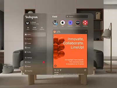 Instagram – Apple Vision Pro Spatial UI app apple apple design ar ar design clean glassmorphism instagram lineup product spatial spatial ui virtual virtual reality vision os vision os app vision pro vision pro app vr