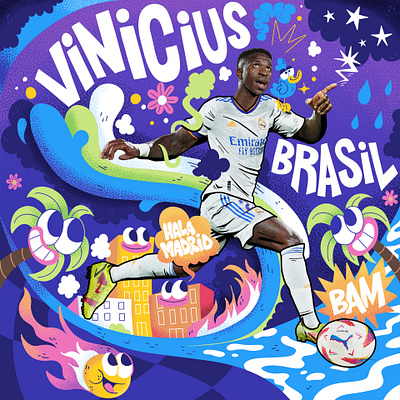Personal project / Soccer players/ Vinicius football illustration mixedmedia soccer typography