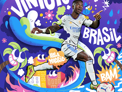 Personal project / Soccer players/ Vinicius football illustration mixedmedia soccer typography