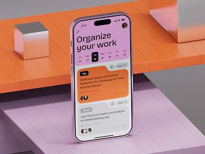 Task Tracker | Mobile app 3d 3d scene app application c4d cinema 4d colors design mobile orange pink planner render shot task tracker ui ux visualisation work