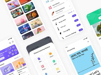 Language Learning Application ai app application bengali concept design duolingo figma indian language learning local mobile prototype ui urdu ux