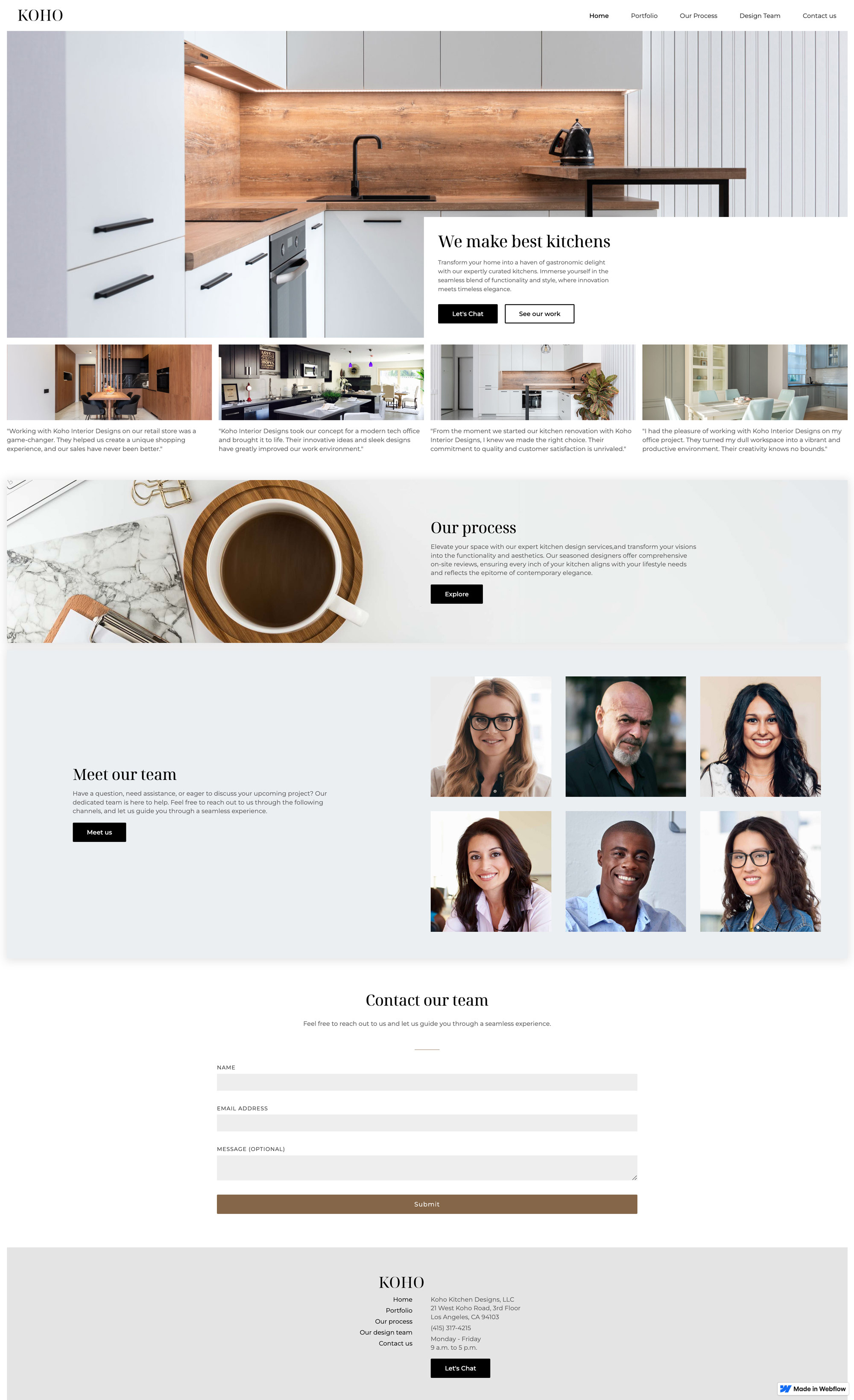 KOHO Kitchen Designs - Agency portfolio website design figma furniture portfolio ui uxui web design webflow website design white