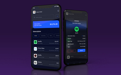 Subscription Management App app design dark theme figma minimal design modern design subscription subscription management trendy design ui ui ux visual design