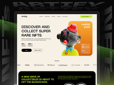 Artify - NFTs Marketplace landing page nfts ui website design