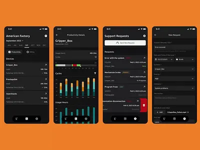 Robogrip - Support Requests Section billtracking improvedproduction livevideobroadcast managementtool mobileapp monitoringapp roboticproductioncontrol robotics systemstatusmonitoring ui usageanalysis