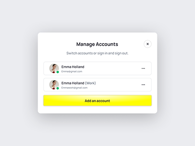 Manage Accounts Modal For Users create account design login manage account modal modal design select account signup switch account ui uidesign uidesigner uiux ux