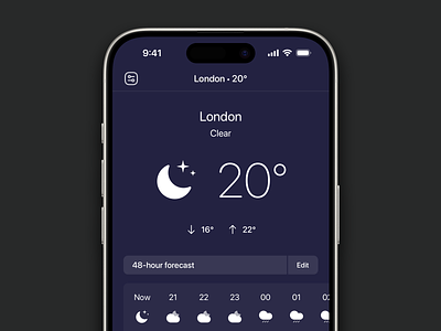 Sunlight+ : Dark mode app city cloud condition dark forecast header icons iphone light mobile mode moon rain screen sun temperature title view weather