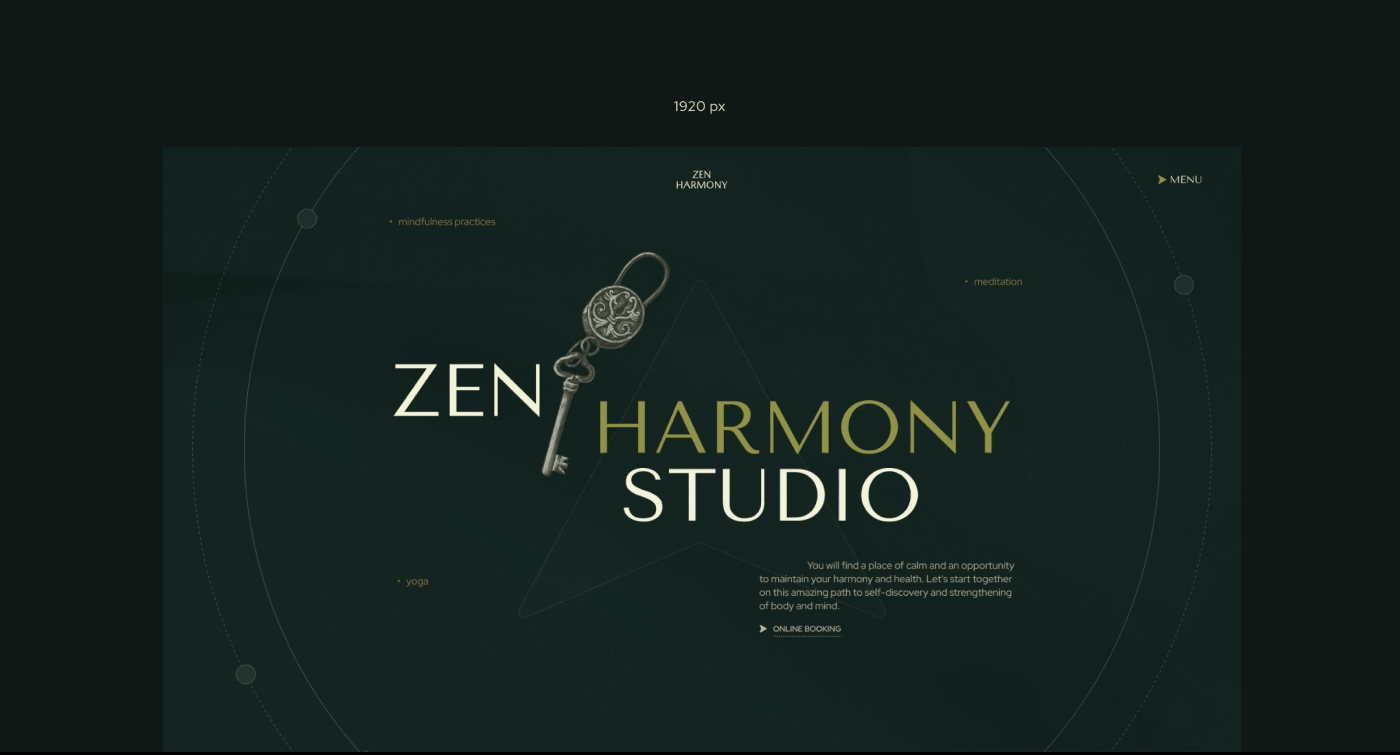 Zen Harmony Studio (yoga and meditation studio) animation creative green la landing landing page meditation metaphor monochrome pilates ui web design website yoga yoga studio