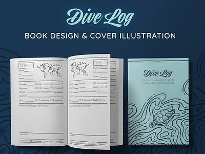 Dive Log Book Design & Cover Illustration adobe fresco blue book cover book cover design book design branding cover design design digital illustration dive log drawing graphic design hand drawing hand drawn illustration illustrator layout procreate retro turquoise
