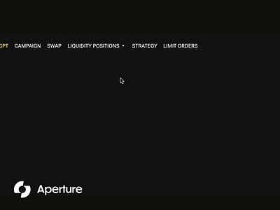 Aperture - AI Powered Intents - WebApp Navigation Dropdown animation bitcoin blockchain branding btc crypto defi design landingpage menu minimal minimalist navigation platform tabbar ui ux web web3 website