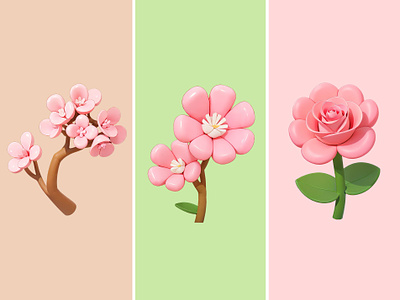 Flower Icon Illustration 3d cartoon cute flower icon illustration pastel rendering rose sakura