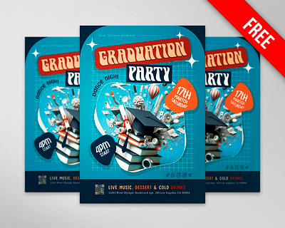 Free Graduation Party Invitation PSD Template design flyer flyer design free free psd freebie graduation party illustration invitation party flyer psd