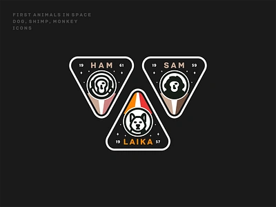 First animals in Space animal astronaut badge chimp design dog earth ham icon icon set illustration laika mars monkey nasa planets sam space spacex stars