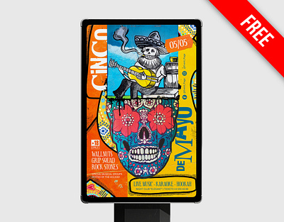 Free Cinco de Mayo Poster PSD Template cinco de mayo club poster design flyer design free free psd freebie illustration party poster poster poster template psd