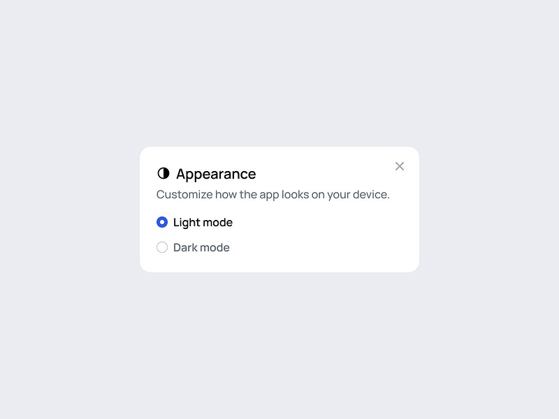 Appearance Modal appearance dark mode design system light mode modal popup ui kit