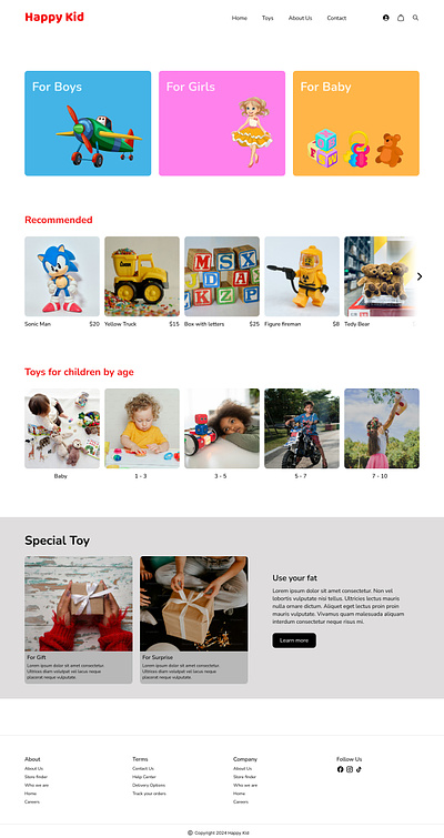 Home page of the toy store design ui webdesign
