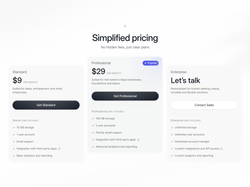 SaaS Pricing Section landing page minimal page plans pricing product design saas section ui user interface ux