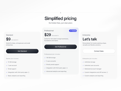 SaaS Pricing Section landing page minimal page plans pricing product design saas section ui user interface ux