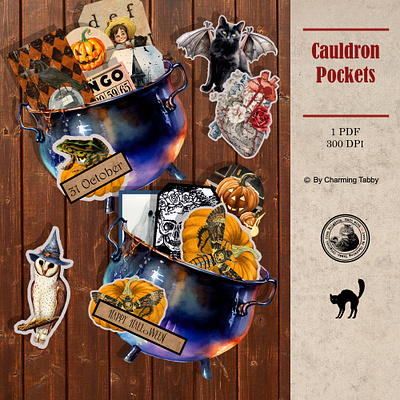 Cauldron Pockets graphic design illustration junk journal kit scrapbooking