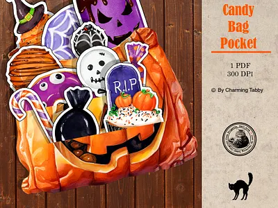 Halloween Candy Bag Pocket graphic design illustration junk journal scrapbooking