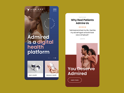 Admired's UI/UX digital platform health home page landing page medicine men health mobile design ui ui design user inteface user interface design ux ux design web design website woman health