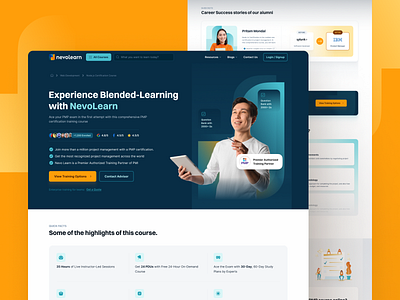 NevoLearn • Website Design blue brand branding clean design system education figma graphic design learn teal ui web web design web ui webpage website yellow