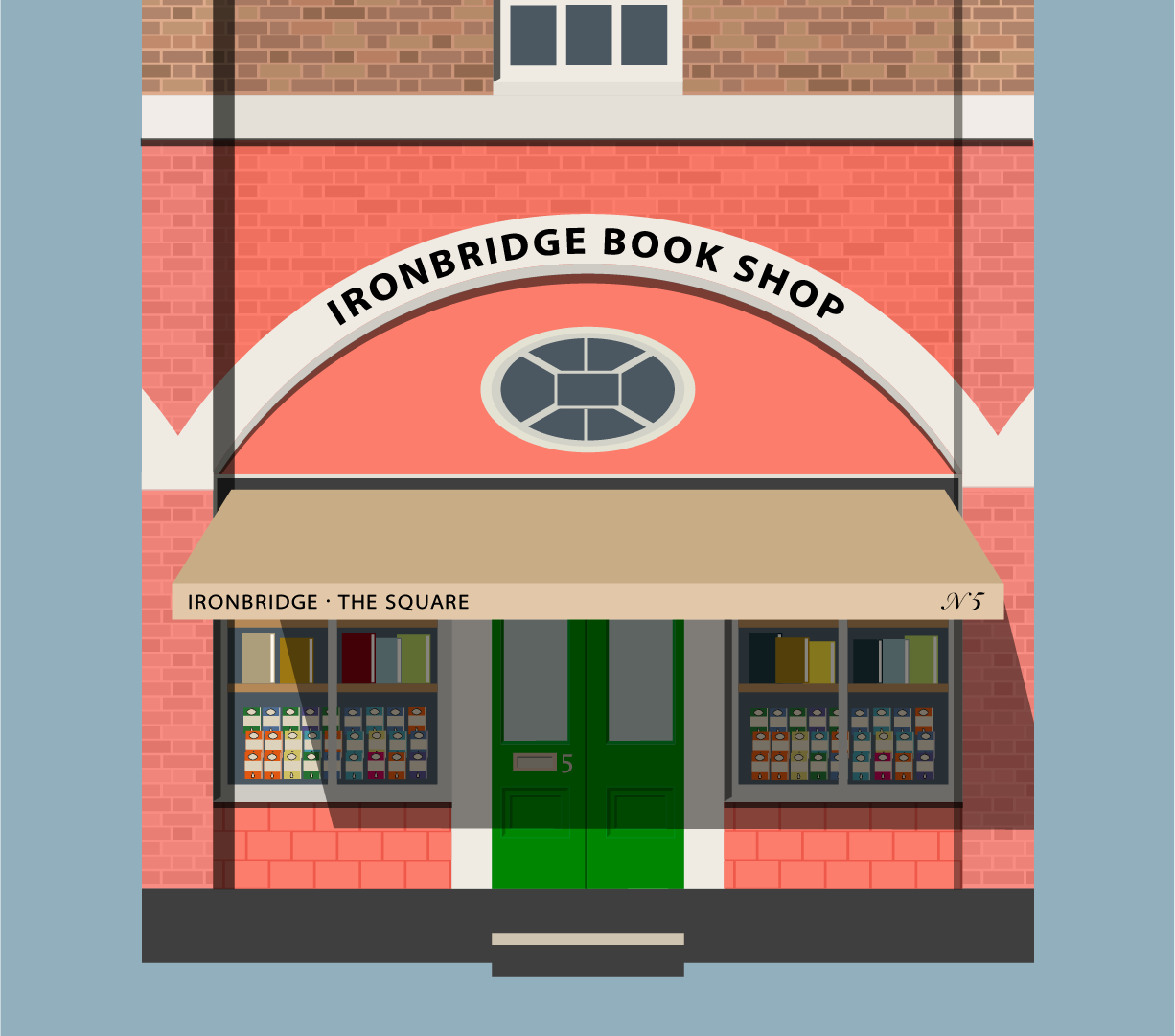 Ironbridge Book Shop books bookshop bookstore building handdrawn illustration illustrator shop window