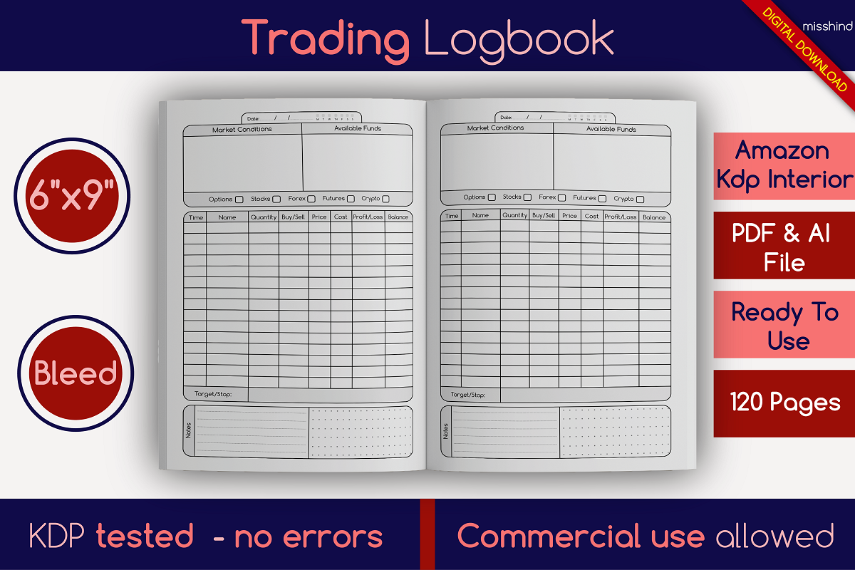 Trading Logbook • KDP Interior amazon bundle pages design digital paper graphic design kdp kdp crypto kdp interior kdp journal kindle direct publishing notebook paper template trade trading logbook kdp