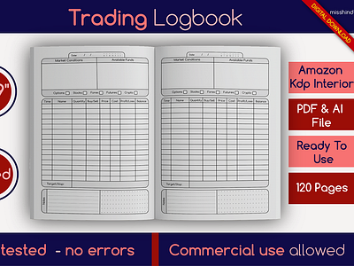 Trading Logbook • KDP Interior amazon bundle pages design digital paper graphic design kdp kdp crypto kdp interior kdp journal kindle direct publishing notebook paper template trade trading logbook kdp