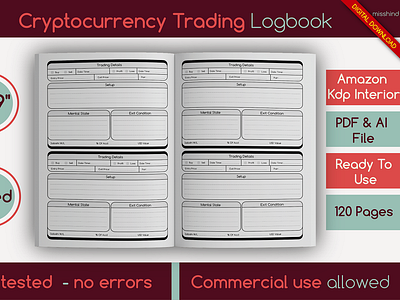 Cryptocurrency Trading Logbook • KDP bundle pages crypto planner cryptocurrency cryptocurrency book cryptocurrency logbook design digital paper graphic design kdp kdp interior kindle direct publishing notebook paper pdf digital download planner