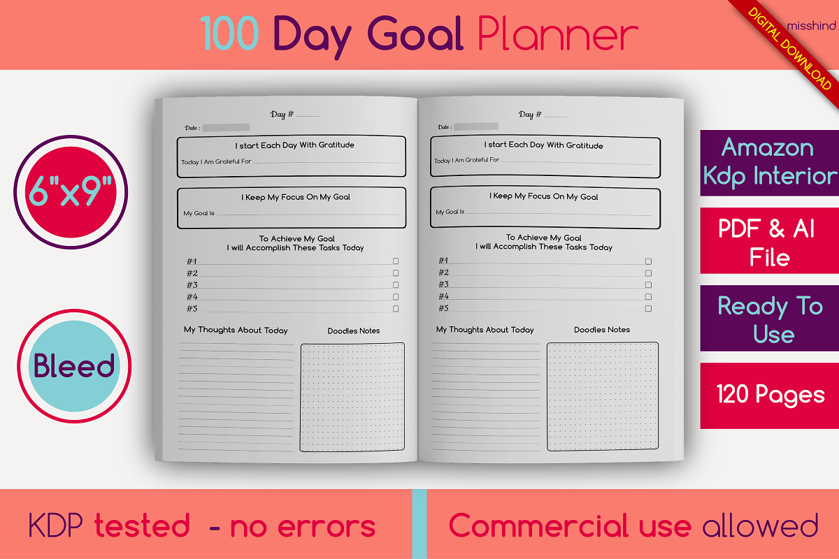 100 Day Goal Planner • KDP Interior 100 day goal planner amazon kdp bundle pages design digital paper graphic design interior designs kdp kdp kdp interior kindle direct publishing notebook paper printable planner