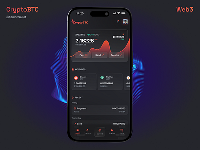 Bitcoin Crypto Wallet app bitcoin blockchain crypto cryptocurrencies dark theme mobile self custody visual design wallet web3