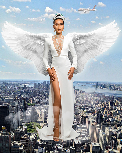 Beautiful Queen angel angel art fly flying human angel photo editing photo manipulation pretty girl queen sky white white wings wings woman