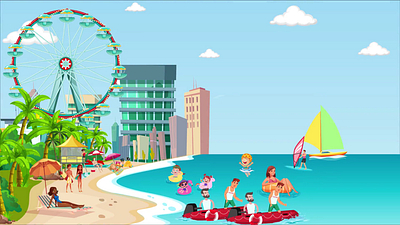 2D Animation - Beach Video 2d animation after effects animation beach cartoon cartoon animation sunset video video animation video production