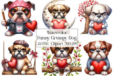 Funny Grumpy Dog Sublimation Clipart no people