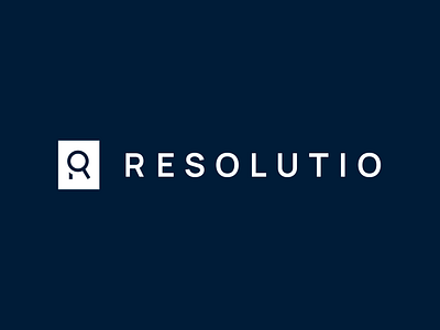 Resolutio Web Development Studio Logo Design blue brand identity branding concept dark blue design graphic design letter r logo magnifying glass minimalist r rectangular resolution solution studio ui web design web development white