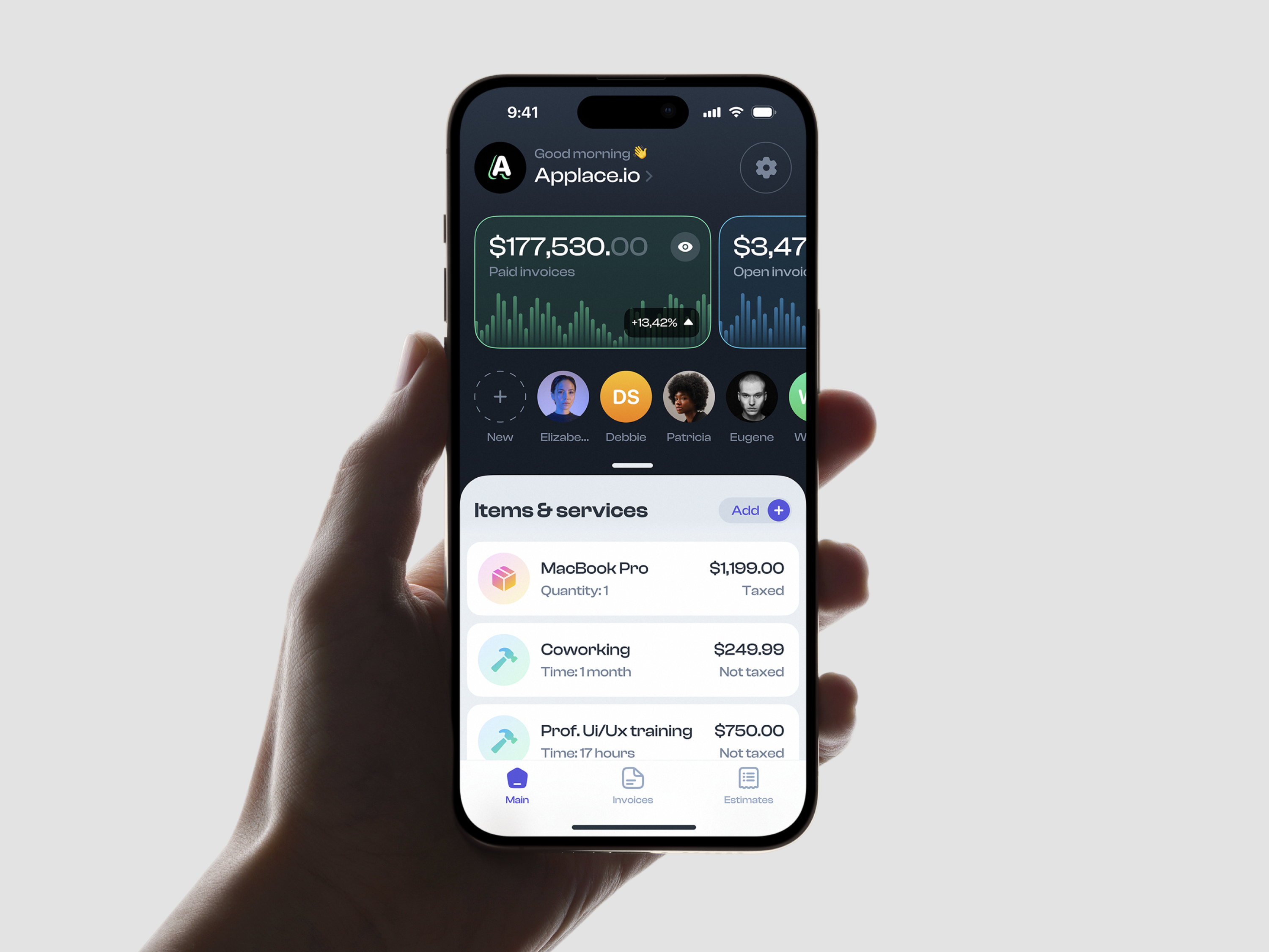 Invoice Maker & Estimate Tools app billing buisness process business clientmanagement creation estimate financial invoice maker management payment pdfexport services software templates tools tracking ui ux