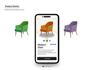 Product Detail View app branding buy cart chair commerce design detail figma graphic design illustration mobile product switch typography ui