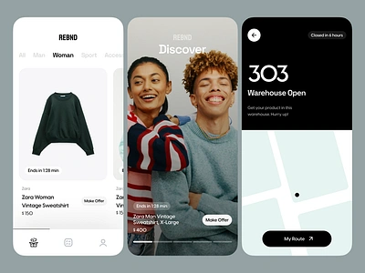 RBND Live Shop Mobile App app application bidding clothes discover e commerce ecommerce man map map screen mobile mobile app offer design onboarding screens shop shopping shopping app woman