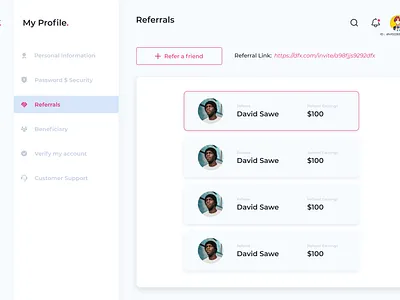Referrals coupon code dashboard invitation invite referral referrals share ui uidesign