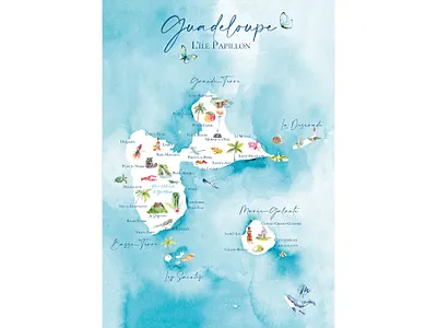 Map of Guadeloupe // Illustration aquarelle art drawing illustration painting