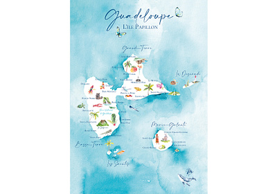 Map of Guadeloupe // Illustration aquarelle art drawing illustration painting