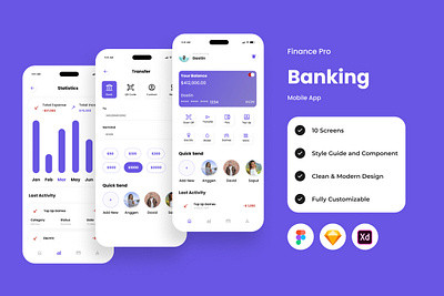 Finance Pro - Banking Mobile App apps balance banking financial interface investment layout management money pay payment screen transfer ui user