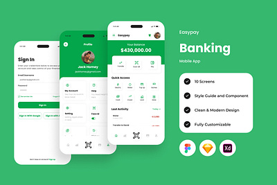 Easypay - Banking Mobile App apps balance banking financial interface investment layout management money pay payment screen transfer ui user