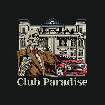 CLUB PARADISE appareldesign beer car customdesign customillustration handdrawn home ilustration retro skeleton tshirt tshirtdesign vector vintage vintageartwork vintagedesign vintagedrawing vintageillustration