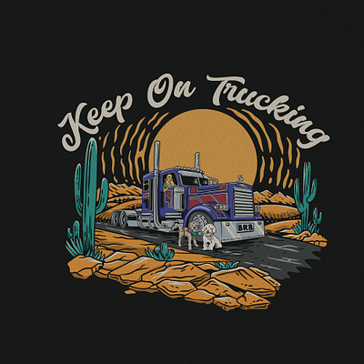 TRUCKING americantruck appareldesign customdesign customillustration desert dog handdrawn illustration retro truck tshirt tshirtdesign vector vintage vintageartwork vintagedrawing vintageillustration