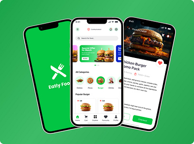 Eatly Food App UI Design graphic design landing page mobile app ui ui website design