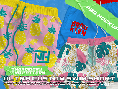 ultra custom swim short mockup psd template brand branding embroidery front high resolution layered mock up mockup photoshop psd psdt short shorts summer swim swim short swimming swimming shorts swimwear template